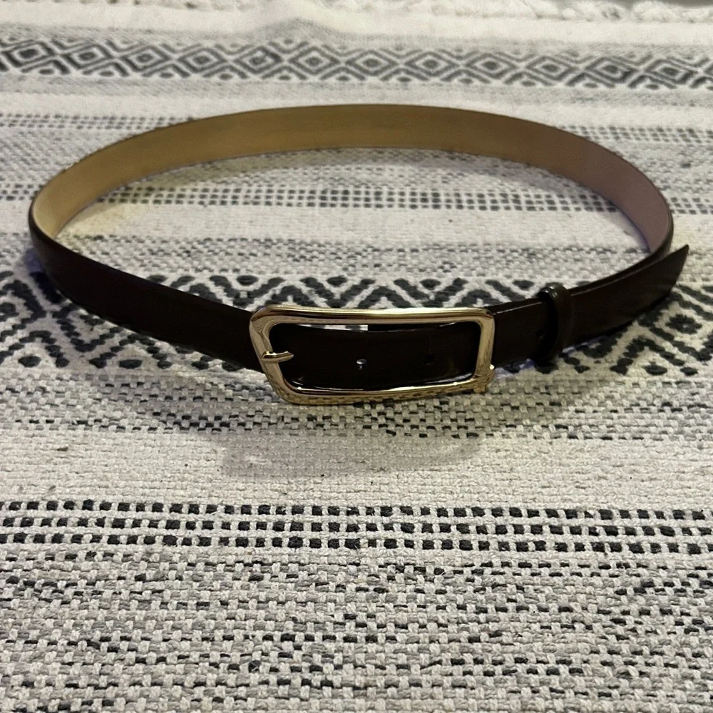 Brown Leather Belt with Gold Buckle